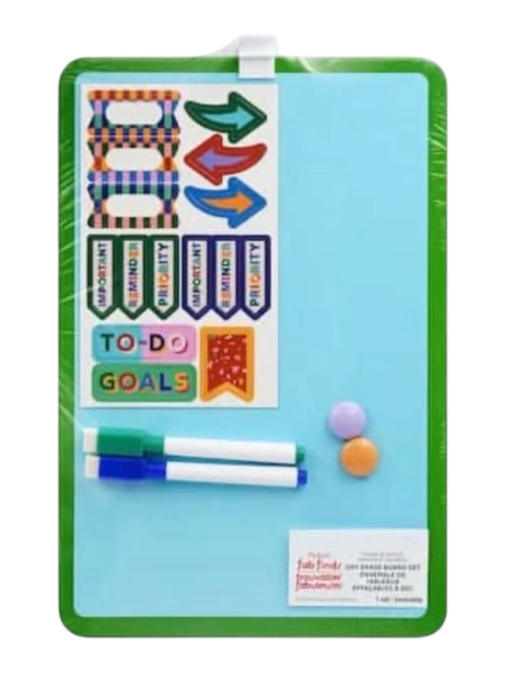 Magnetic Dry Erase Board with Green Frame and Blue Surface - Stationery Set